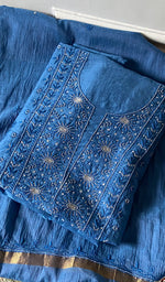 Women's Lakhnavi Handcrafted Chanderi Silk Unstitched Chikankari Full Suit - HONC0367198