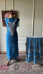 Load image into Gallery viewer, Women's Lakhnavi Handcrafted Mul Chanderi Unstitched Kurta And Dupatta Set- HONC0358256