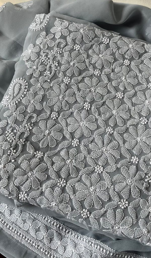 Women's Lucknowi Handcrafted Faux-Georgette Chikankari Suit Material - HONC0274394