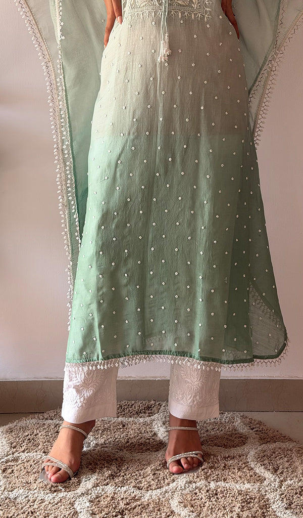 Pragya Women's Lucknowi Handcrafted Mul chanderi Chikankari Kaftan - HONC0487568