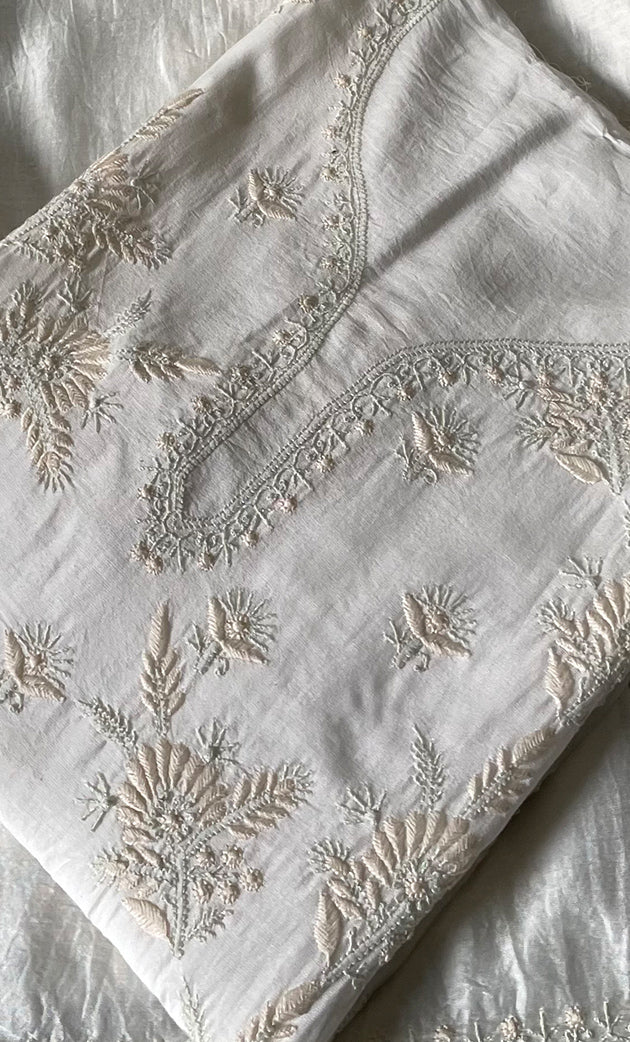 Women's Lakhnavi Handcrafted Chanderi Silk Semi - Stitched Kurta And Dupatta Set - HONC0314226