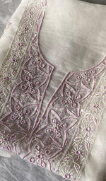 Load image into Gallery viewer, Women's Lakhnavi Handcrafted Pure Organza Chikankari Unstitched Kurta And Dupatta Set- HONC0307961