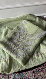 Load image into Gallery viewer, Chidiya Women's Lakhnavi Handcrafted Mul Chanderi Unstitched Kurta And Dupatta Set- HONC0349598