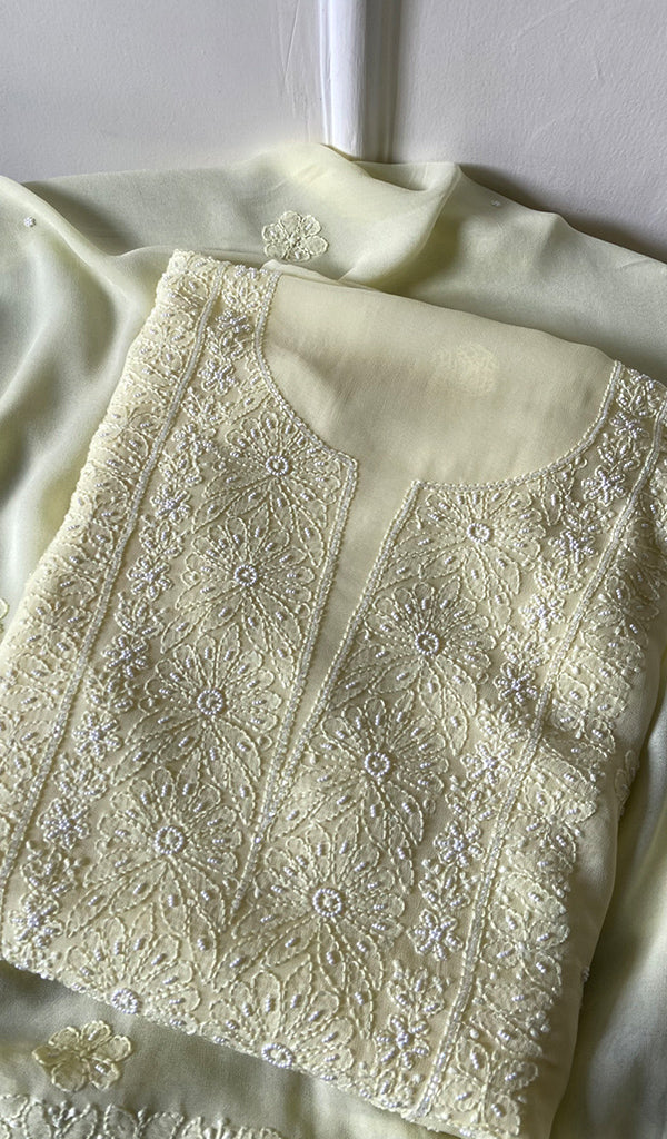 Women's Lakhnavi Handcrafted Viscose Georgette Chikankari Full Suit Material - HONC0267759