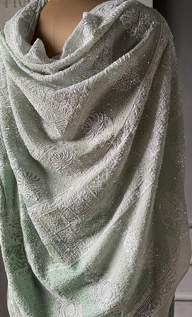 Women's Lakhnavi Handcrafted Pure Silk Georgette Chikankari - HONC0287581