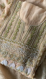 Women's Lakhnavi Handcrafted Mul Chanderi Semi - Stitched Kurta And Dupatta Set - HONC0376011