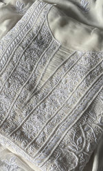 Load image into Gallery viewer, Women&#39;s Lakhnavi Handcrafted Pure Silk Georgette Chikankari Kurta And Dupatta Set- HONC0294501
