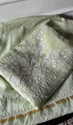 Load image into Gallery viewer, Jazba Women's Lakhnavi Handcrafted Mul Chanderi Unstitched Kurta And Dupatta Set - HONC0356291
