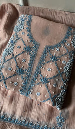 Load image into Gallery viewer, Shirin Women&#39;s Lakhnavi Handcrafted Mul Chanderi Unstitched Kurta And Dupatta Set - HONC0256895
