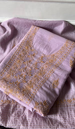 Load image into Gallery viewer, Women's Lakhnavi Handcrafted Chanderi Silk Unstitched Chikankari Full Suit - HONC0351091