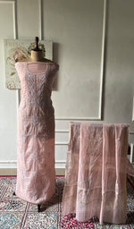 Load image into Gallery viewer, Women's Lakhnavi Handcrafted Mul Chanderi Chikankari Full Suit Material - HONC0334948