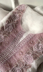 Load image into Gallery viewer, Mehnaj Women&#39;s Lakhnavi Handcrafted Pure Organza Chikankari Unstitched Kurta And Dupatta Set- HONC0316110
