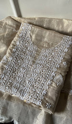 Load image into Gallery viewer, Naaz Women&#39;s Lucknowi Handcrafted Kota Chanderi Chikankari UnStitched Kurta And Dupatta Set - HONC0250376

