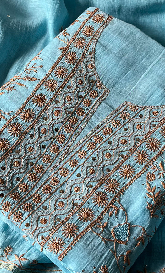 Women's Lakhnavi Handcrafted Mul Chanderi Unstitched Kurta And Dupatta Set- HONC0270065