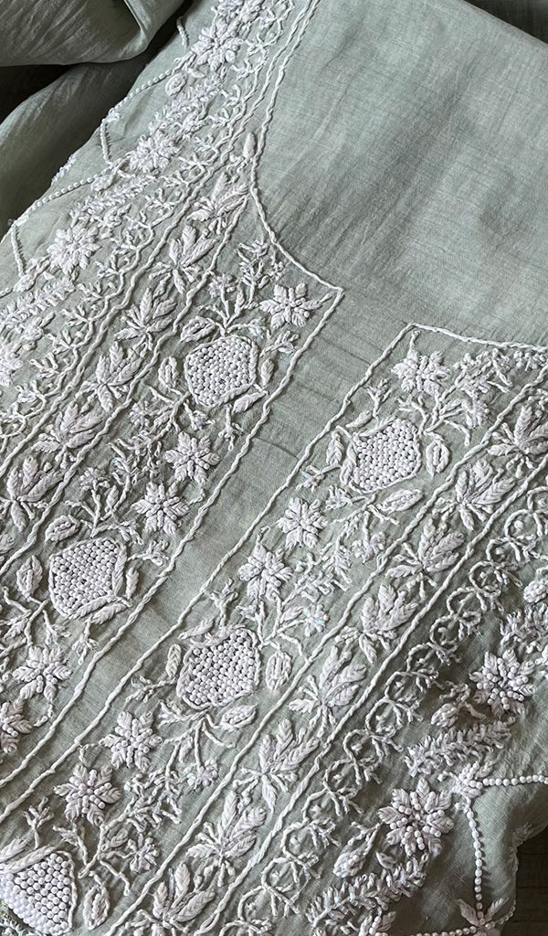 Women's Lakhnavi Handcrafted Mul Chanderi Unstitched Kurta And Dupatta Set - HONC0298042