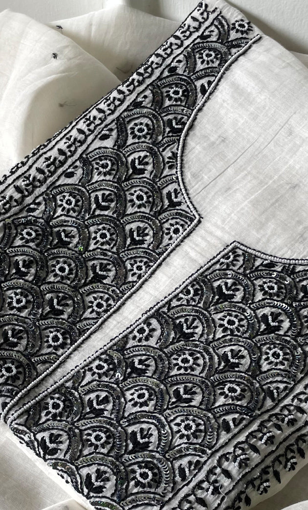 Women's Lakhnavi Handcrafted Mul Chanderi Unstitched Kurta And Dupatta Set- HONC0321263