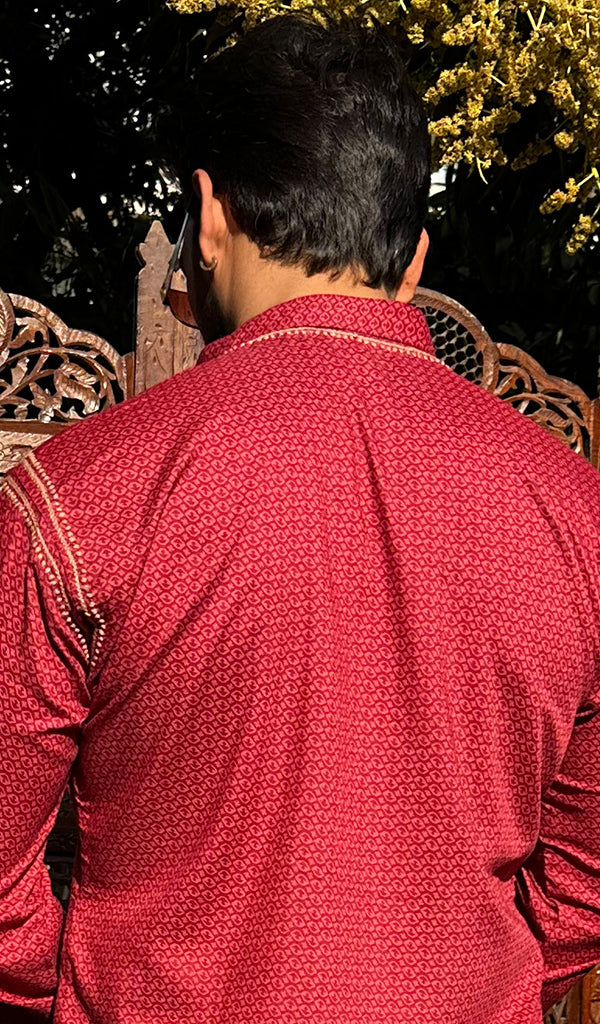 Men's Lucknowi Handcrafted Cotton Chikankari Kurta - HONC0237353