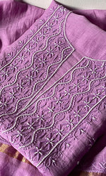 Load image into Gallery viewer, Women's Lakhnavi Handcrafted Mul Chanderi Unstitched Chikankari Full Suit Material - HONC0304381