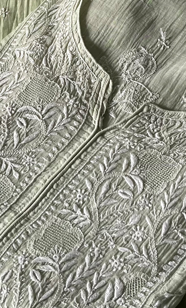 Izana Women's Lakhnavi Handcrafted Mul Chanderi Semi - stitched Chikankari Full Suit Material - HONC0333507