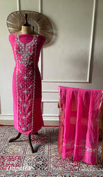 Load image into Gallery viewer, Women's Lakhnavi Handcrafted Mul Chanderi Unstitched Chikankari Full Suit - HONC0364041