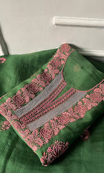 Load image into Gallery viewer, Women's Lakhnavi Handcrafted Pure Organza Chikankari Unstitched Kurta And Dupatta Set- HONC0311849