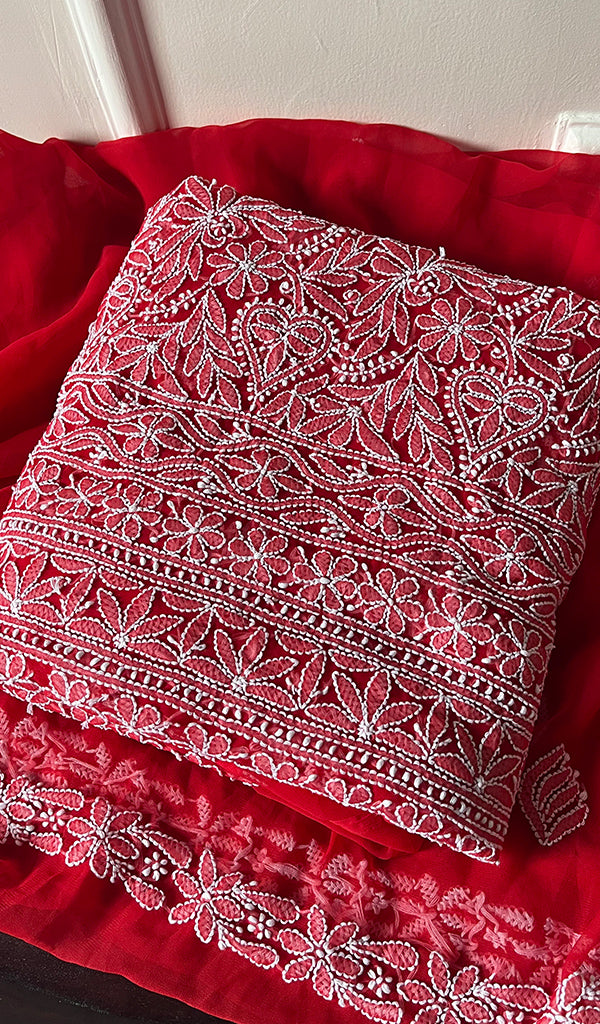 Women's Lucknowi Handcrafted Faux-Georgette Chikankari Suit Material - HONC0263415