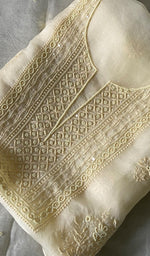 Load image into Gallery viewer, Women's Lakhnavi Handcrafted Pure Organza Chikankari Unstitched Kurta And Dupatta Set- HONC0333533