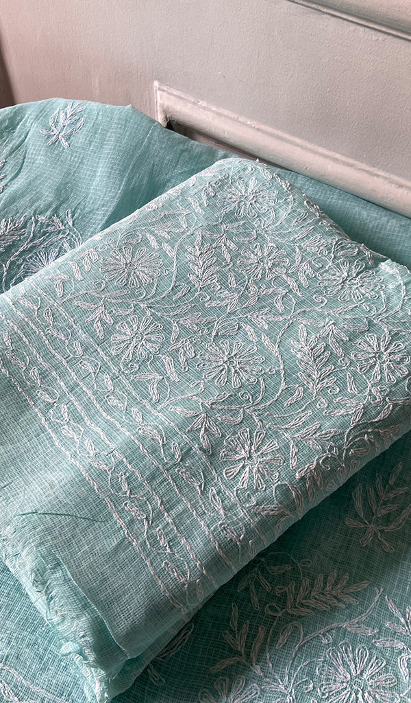 Eesha Women's Lucknowi Handcrafted Kota Cotton Chikankari Unstitched Kurta And Dupatta Set - HONC0348963