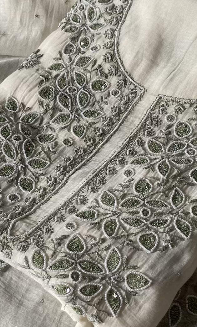 Women's Lakhnavi Handcrafted Mul Chanderi UnStitched Kurta And Dupatta Set - HONC0314858
