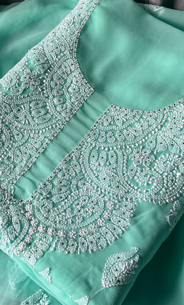Women's Lucknowi Handcrafted Faux-Georgette Chikankari Suit Material - HONC0263067