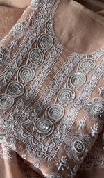 Load image into Gallery viewer, Gulalai Women's Lakhnavi Handcrafted Pure Organza Chikankari Unstitched Kurta And Dupatta Set- HONC0339020