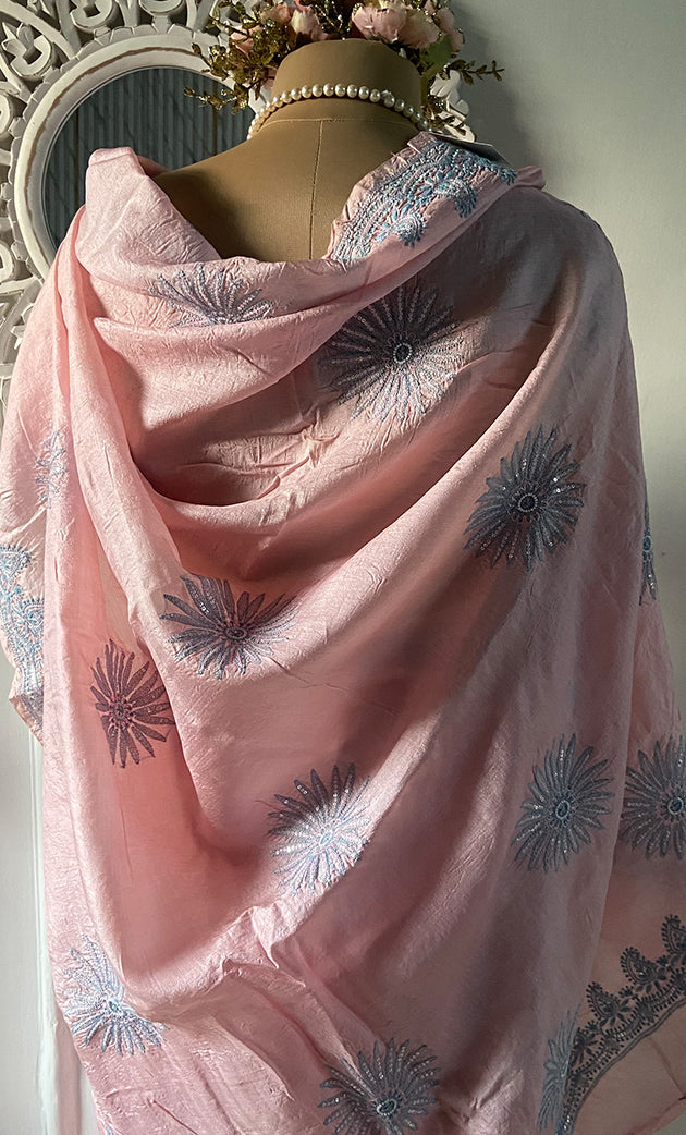 Women's Lakhnavi Handcrafted Tussar Silk Chikankari Saree - HONC0289386