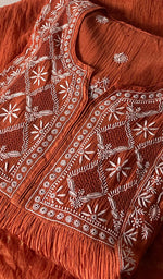 Load image into Gallery viewer, Women's Lakhnavi Handcrafted Mul Chanderi Semi - Stitched Chikankari Full Suit Material - HONC0326280