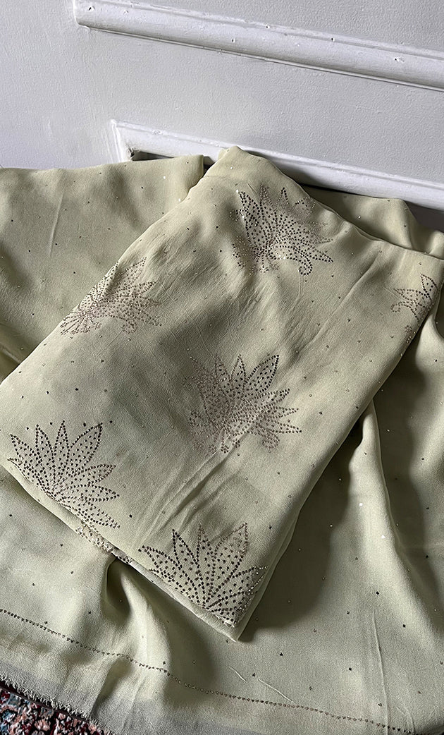 Women's Lucknowi Handcrafted Viscose Georgette Unstitched Chikankari Suit Material - HONC0336838