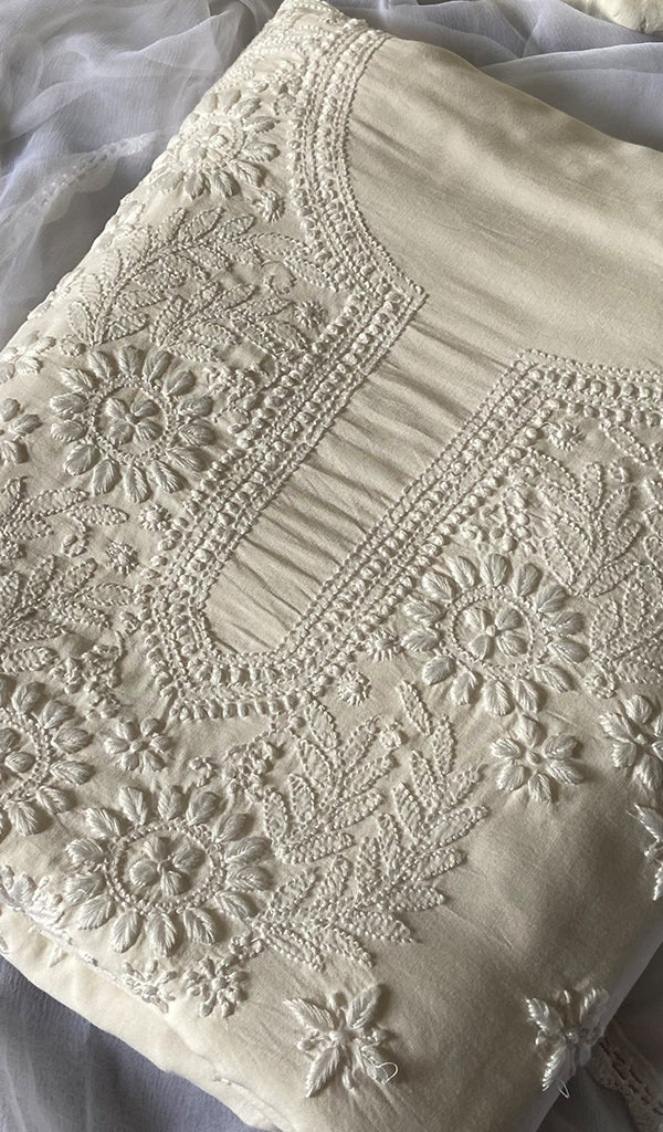 Women's Lakhnavi Handcrafted Modal Cotton Chikankari Suit Material - HONC0275948