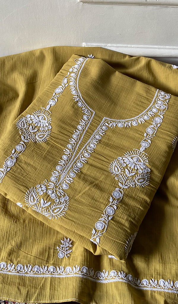Women's Lakhnavi Handcrafted Cotton Unstitched Kurta And Dupatta Set - HONC0362874