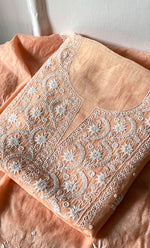 Load image into Gallery viewer, Women's Lakhnavi Handcrafted Unstitched Mul Chanderi Kurta And Dupatta Set - HONC0321794