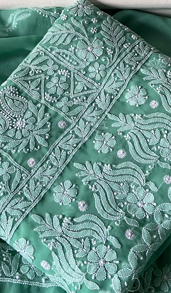 Women's Lucknowi Handcrafted Faux-Georgette Unstitched Chikankari Suit Material - HONC0348762