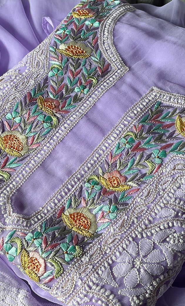 Women's Lucknowi Handcrafted Faux-Georgette Chikankari Suit Material - HONC0291931