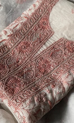 Load image into Gallery viewer, Women&#39;s Lakhnavi Handcrafted Pure Organza Chikankari Unstitched Kurta And Dupatta Set- HONC0294922
