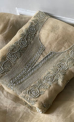 Load image into Gallery viewer, Women&#39;s Lakhnavi Handcrafted Pure Organza Chikankari Unstitched Kurta And Dupatta Set- HONC0310183

