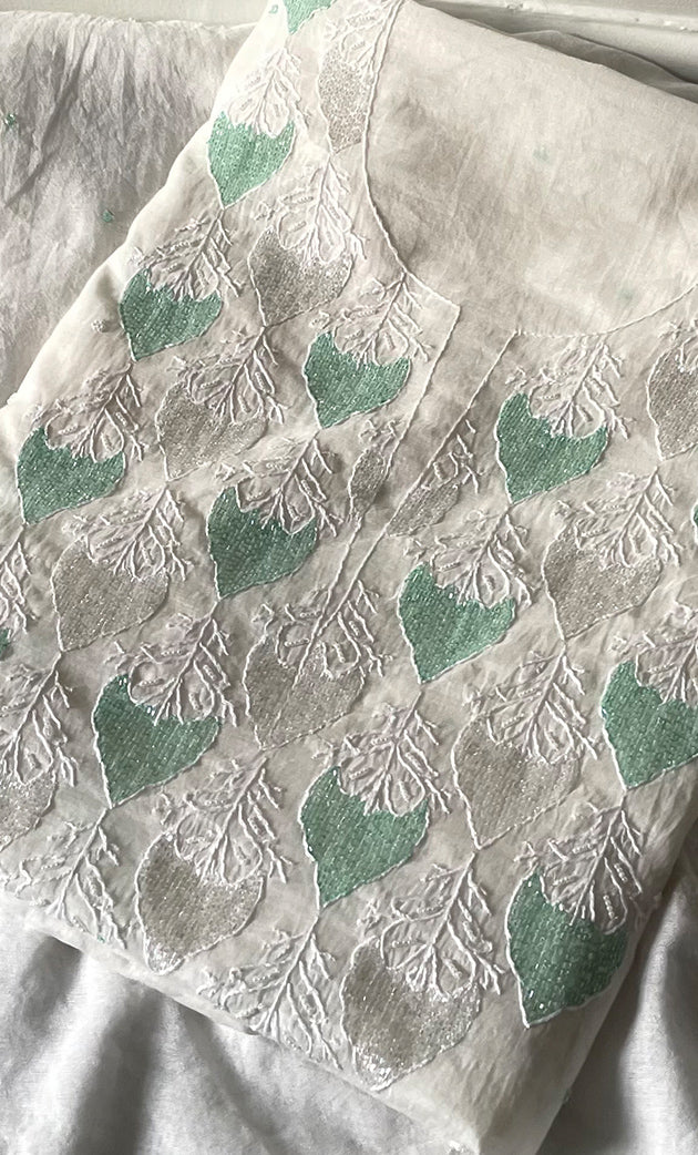 Amisha Women's Lakhnavi Handcrafted Mul Chanderi Unstitched Kurta And Dupatta Set - HONC0319466