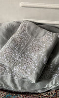 Mainaaj Women's Lakhnavi Handcrafted Pure Organza Chikankari Unstitched Kurta And Dupatta Set- HONC0256615