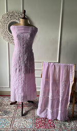 将图像加载到图库查看器中， Aavya Women's Lakhnavi Handcrafted Mul Chanderi Unstitched Kurta And Dupatta Set - HONC0348675