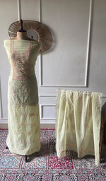 Load image into Gallery viewer, Zoha Women's Lakhnavi Handcrafted Mul Chanderi Unstitched Kurta And Dupatta Set- HONC0365500