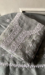 Load image into Gallery viewer, Rubi Women's Lakhnavi Handcrafted Pure Organza Chikankari Unstitched Kurta And Dupatta Set-  HONC0326309