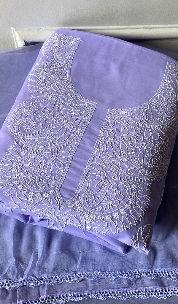 Women's Lakhnavi Handcrafted Cotton Unstitched Chikankari Suit Material - HONC0360788