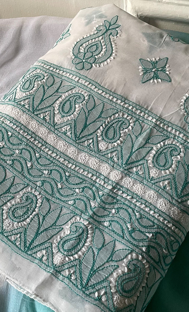 Women's Lakhnavi Handcrafted Unstitched Cotton Chikankari Suit Material - HONC0317409