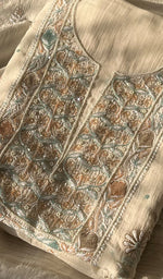 Load image into Gallery viewer, Irum Women&#39;s Lakhnavi Handcrafted Mul Chanderi Unstitched Kurta And Dupatta Set - HONC0297201
