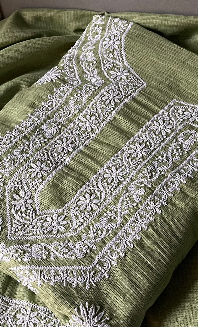 Women's Lucknowi Handcrafted Kota Cotton Chikankari Unstitched Kurta And Dupatta Set - HONC0312652